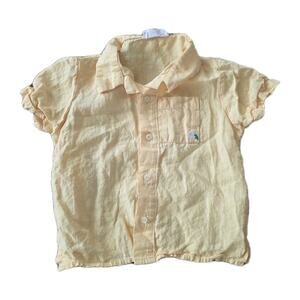 Fanm Mon x Minnow Boys Linen Shirt Size 3/4T Yellow Embroidered Floral Button Up